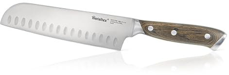 Metaltex HERITAGE - Cuchillo Santoku Línea HERITAGE con mango de madera y hoja enteriza de 18 cm