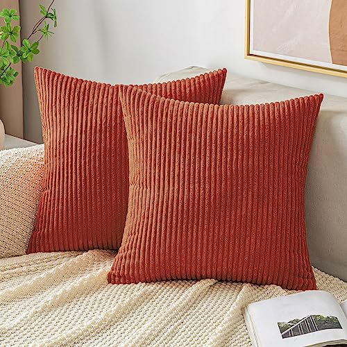 EMEMA Kissenbezug 50x50 cm Herbst Kordsamt Kissenbezüge Dekokissen Sofakissen Cord Kissenhülle Zierkissenbezug Kord Dekorative Weiche für Sofa Wohnzimmer Schlafzimmer 2er Set Karamell
