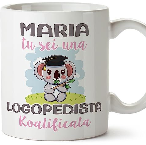 Mugffins Tazza Personalizzata in ceramica per LOGOPEDISTA donna 11 oz / 350 ml - In italiano - Koalificati Personalizzati - Idea regalo per compleanno, anniversario, natale, laurea