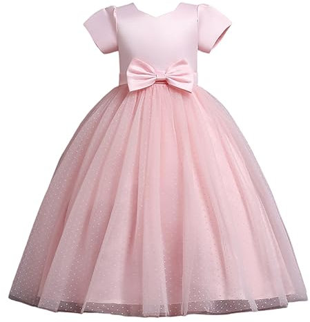 E-girl Vestito da ragazza di fiori, abito da principessa, per bambini, a maniche corte, con fiocco, in tulle per feste, 5-14 anni, E5825, Colore: rosa., 9-10 Anni