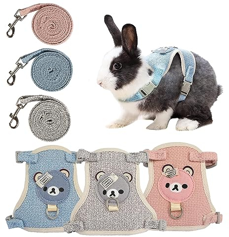 3 Stück Kaninchen Leine 120cm Verstellbare Katzengeschirr Kaninchen Geschirr Hasenleine Zwergkaninchen Kaninchen Leine für Zwergkaninchen Katzen Geschirr Set für Katzen Cat Harness (3-6kg)
