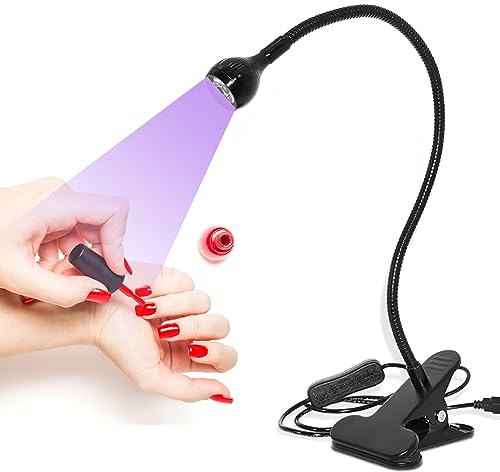 Lampe UV Sèche, 3W, Lampe de Polymerisation, USB, avec Tête Ajustable et Clip, pour Colles Ongles en Gel