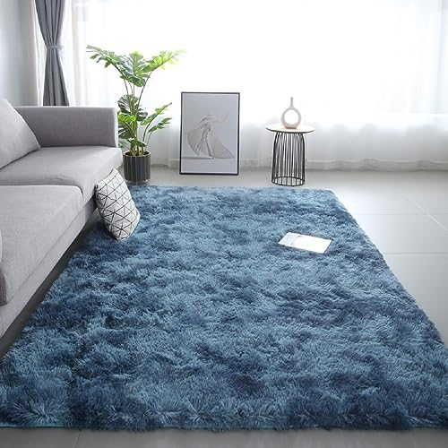 iyoimono Flauschiger Hochflor Rechteckig Teppich Wohnzimmer Schlafzimmer Teppich Moderne Stilvoll Rug 120x200cm Abriebfest Anti-Rutsch Waschbar Dunkelblau Teppich