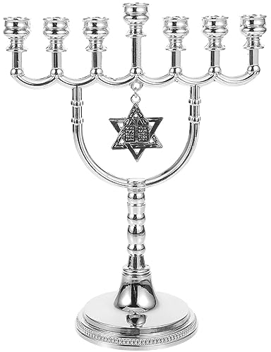 Kerzenhalter mit 7 Zweigen, Menora, Chanukka, Kerzenhalter, jüdisches Israel, Kerzenständer, Ornament, Tischdekoration, dekorative Menora, Festival, Kandelaber (Silber)