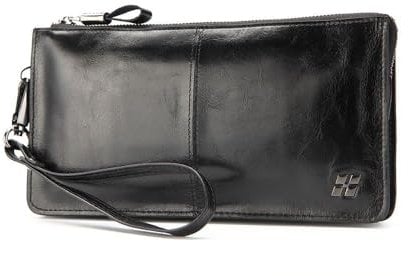 Woodland Leathers 100% Genuine Leather Clutch Bags with Detachable Wrist Strap & Zip Closure, Fits iPhone 8 Plus & Smaller, Leather Wallet Phone Purse
