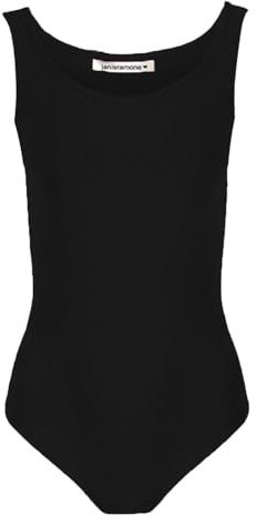 janisramone Girls Ballet Dance Leotard Sleeveless Kids Plain Microfibre Stretchy Skinny Gymnastics Bodysuit Top Black