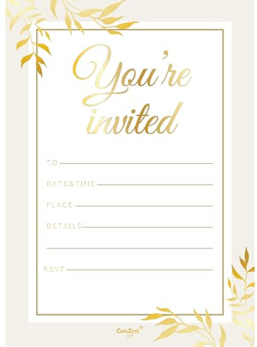 Cardlyst – Premium White A6 Party Invitation Cards - 25-Pack with Stunning Gold Foil Print Party Invitations Birthday Party Kids Invites for Boys and girls Baby Shower Invite