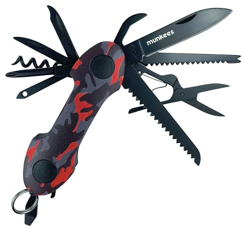 Munkees® Mini Taschenmesser [15 in 1] Rottarn - Kompaktes Multifunktionsmesser - Taschen Messer mit Schlüsselanhänger - Kleines, Robustes Taschenmesser Mini