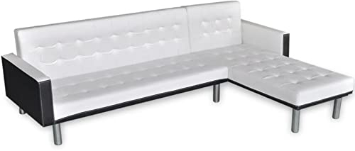 Camerina Ecksofa mit Schlaffunktion Kunstleder Weiß Couch Lounge Couch Sofa Klein für Wohnzimmer Schlafzimmer