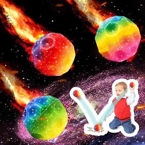 FMKLDENA Space Ball, 3 Stück Regenbogen Moon Ball, Astro Jump Ball, Moon Ball, Mini Bouncing Ball, Sprünge Gummiball, Bounce Ball, Bouncy Balls for Kids, Bouncing Ball Toy für Kinder Party Gift