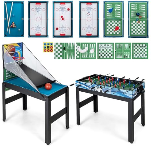 COSTWAY 15 in 1 Set da Tavolo da Gioco Combo, Tavolo Multigioco Basket Calcetto Hockey Biliardo Ping Pong Bowling Shuffleboard ecc, Set Combinato per Giochi Multipli per Bar Casa Ufficio