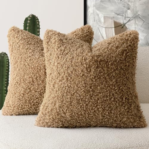 Foindtower 2 Stück 40,6 x 40,6 cm bronzefarbene Kunstfell-Kissenbezüge Akzent-Sherpa-Kissen flauschig weiche Kissenbezüge Schaffell dekorativer Fleecekissenbezug für Bett, Couch, Wohnzimmer