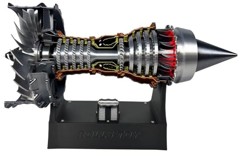 Jet Aircraft Turbofan Turbojet Engine Model Kit, 3D DIY Printed Electric Structures, Aero Mechanical Science, Gift, Education Display, Desktop Toy (Pushrod Lighted TR-900 Engine, 11 in)