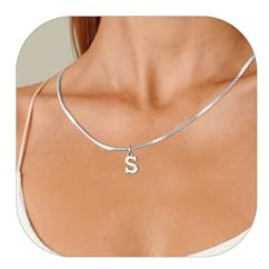 Esmoly Kette Damen Mit Buchstaben A-Z Necklace Silber Für Freundin 14K Vergoldet Anhänger Halskette Abschluss Geburtstag Geschenke Für Frauen (Buchstaben S, Silber)