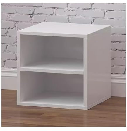 SDVantage Würfelförmiger Organizer mit Tür, 1-stöckiges Würfel-Bücherregal, freistehendes Bücherregal, stapelbarer Aufbewahrungswürfel, für Schlafzimmer, Wohnzimmer, Büro (Weiß a)