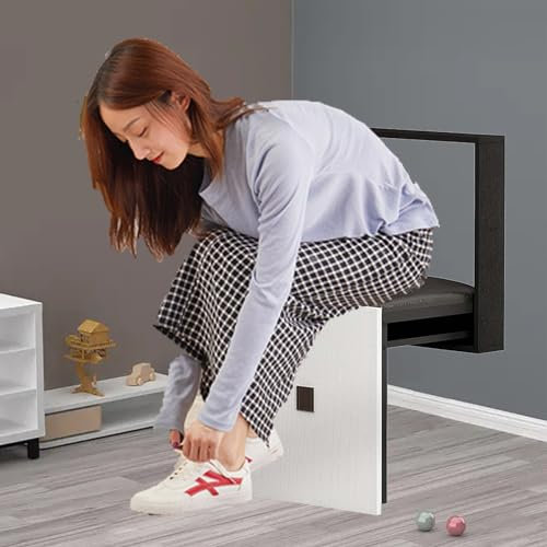 ZIXIAOS An Der Wand Montierter Klappstuhl, Sitzbank Für Die Duschtür Im Flur, Klappbarer Duschsitz, An Der Wand Montierter Klappstuhl Aus Massivholz, Mit Gepolstertem Stuhl Aus PU-Leder,Black