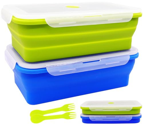 FUSMYE Contenitori per alimenti pieghevoli extra large in silicone con coperchio, 2,347 g, confezione da 2, scatole per pasti per cucina, contenitori pieghevoli per il pranzo Bento per campeggio,