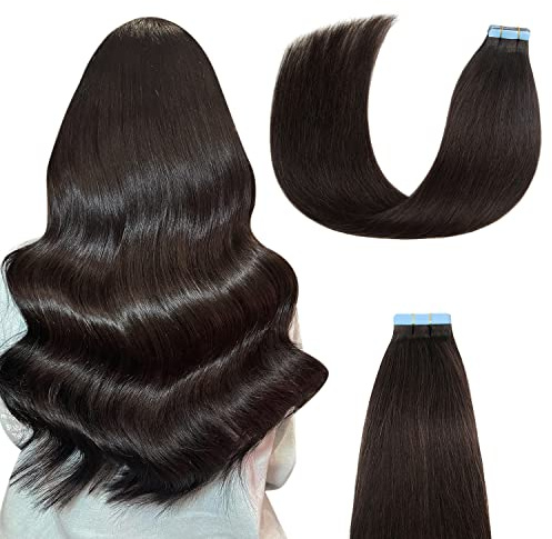 Tape in Extensions Echthaar Glatt 30cm 20Stück 40g Nahtlos Naturschwarz