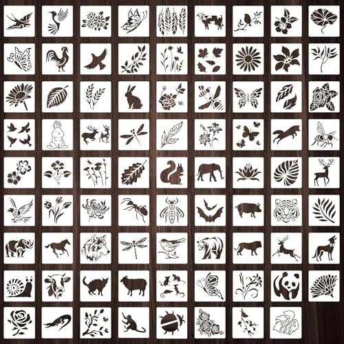 80 Stück Blumen Schablonen,Flora und Fauna Zeichenschablonen,7.6 X 7.6 Cm,Schablonen Malen,Diy Zeichnen Airbrush Malschablonen FüR Wände, Möbel Dekoration