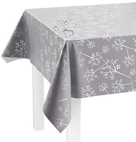 LILENO HOME Tischdecke abwaschbar als Meterware 180x140cm (Schnittkante) in Pusteblume grau Motiv - Wachstuchtischdecke wasserabweisend ideal als Tischtuch o. Tischläufer für Bierzeltgarnitur