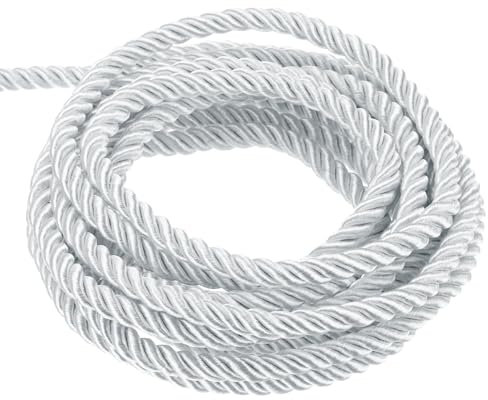 sourcing map Twisted Cord Trim, 11 Yard 5mm 3-Ply Twine Braided Rope Shiny Thread String for Craft Gift Bag Curtain Christmas Decor, White - 10m