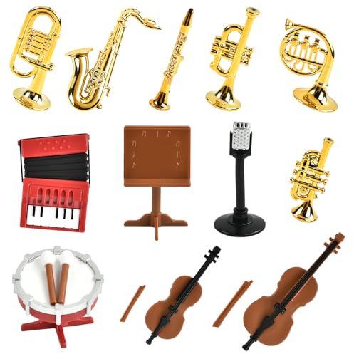 Miniatur Musikinstrumente Zubehör, 12 Stück Puppenhaus Zubehör Weihnachten, Mini Musikzimmer Zubehör, Miniatur Wichtel Zubehör, für Puppenhaus Deko, Mini Musikfestival, DIY-Mikrolandschaft