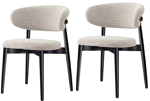 Stuhl-Set mit 2 modernen Esszimmerstühlen aus Walnussholz aus der Mitte des Jahrhunderts, Armlehne aus Holz, beigefarbener Stoff, Küchen-/Café-/Wohnzimmerdekor-Möbel mit Vintage-Bauernhof-Holzsoc