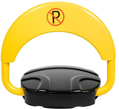 HUSPOO Barrière de parking avec télécommande et 2 clés, poteau de parking privé électrique, anti-collision 180° IP67, télécommande 20 m, panneau d'avertissement, capacité de charge 4T, jaune