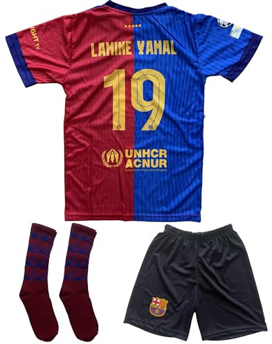 Lamine Yamal - Maglia da calcio per bambini #19 – Barcelona con maglia e pantaloncini | Maglia Barca di alta qualità per ragazzi | ideale per allenamento e tempo libero (4-14 anni), Blu, 164