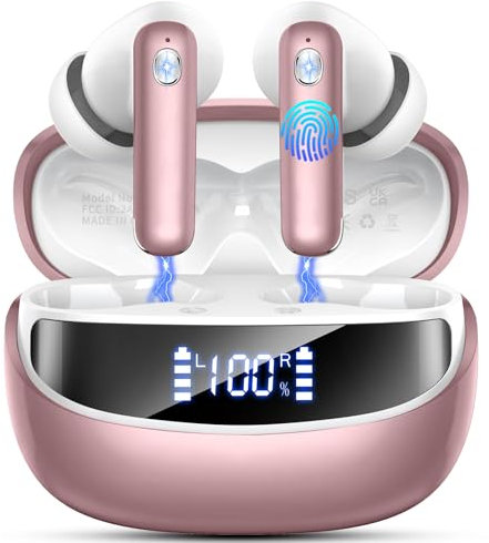 Bluetooth Kopfhörer, Kopfhörer Kabellos Bluetooth 5.4 HiFi Stereo, In Ear Kopfhörer mit IP7 Wasserdicht, Kabellose Kopfhörer 50 Std Spielzeit mit 4 ENC Noise Cancelling Mics, Ohrhörer LED-Anzeige