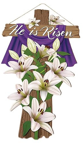 PRETYZOOM Hanging Easter Cross Decor Religious Wall Decor Spring Sign for Home Decor