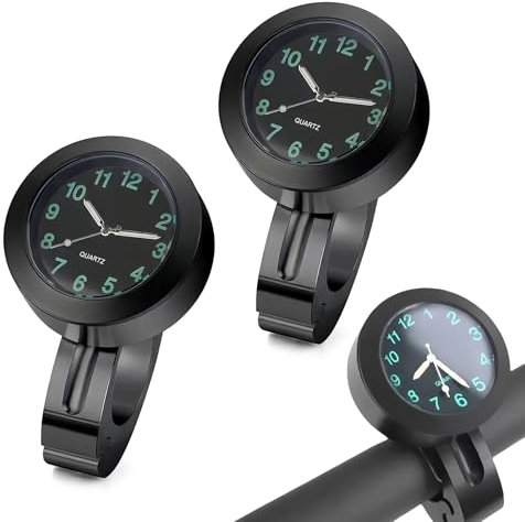 WIYETY 2 Stück Motorraduhr Leuchtende: Wasserdicht Motorrad Fahrrad Uhr, Motorraduhren für Lenker, Uhr Motorrad, Motorrad Fahrradzubehör, Durchmesser 22-25 mm - Schwarz