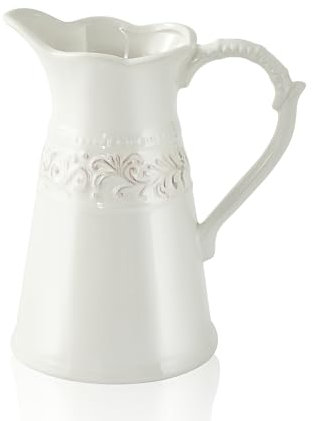 OTARTU White Ceramic Pitcher Vase, Flower Pitcher for Home Décor, 22cm Jug Vase with Handle.