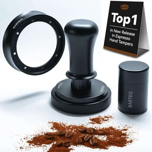 Professionelles Barista-Set, 51 mm, 4-in-1: Doppelfederbelasteter selbstnivellierender Espresso-Tamper mit WDT-Werkzeug, Dosiertrichter und rutschfester Unterseite. Eloxiertes Aluminium für 51 mm