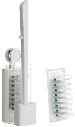 Toilet Brush Set with Disposable Heads Replaceable Scrubbing Pads, Clog-Free Flushable Design for Deep Cleaning (WhiteToilet Brush box + 8 Refills)