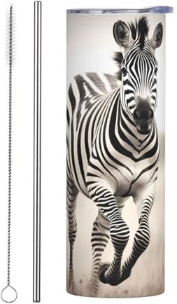 POEZJZW Zebra Running - Vaso de café de acero inoxidable de 20 onzas, taza de viaje para bebidas heladas y bebidas calientes, taza de batidos