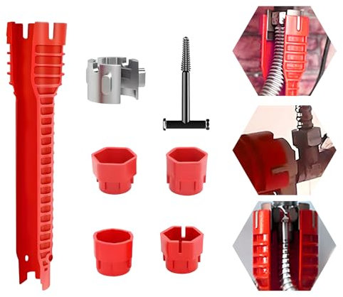 14-in-1 Faucet Wrench Tool with Ergonomic Grip, Tap Spanner for Tight Space Plumbing, Multi-Functional Sink Wrench Set for Bathroom & Kitchen Installation Repairs