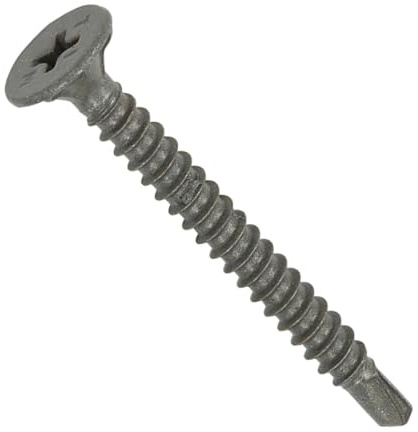 4.2 x 80mm Drywall Cement Board Screws Self Drilling Wafer Countersunk (Box of 200) - Exterior Plus Grey Coating Fibre Backer Board Steel Light Section Phillips Head