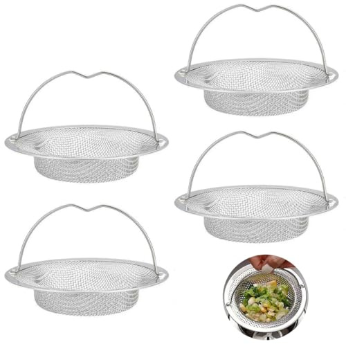 MKEAWWU 4 Grille Evier Cuisine, Filtre Evier Cuisine Avec Poignée De Transport, Acier Inoxydable Bonde Evier Cuisine, Protection Contre Le Blocage, Diamètre Extérieur 11Cm, Diamètre Intérieur 8Cm, Hau