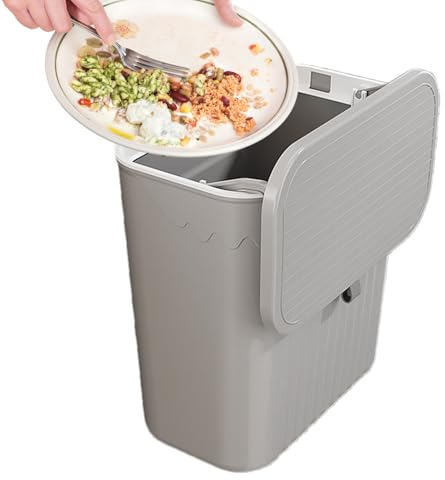 Ahuuen Food Waste Bin | Hanging Trash Can | Wall Mounted Kitchen Door Bin | Under Kitchen Counter Bins | With Lid | Slide Open | For Bathroom, Toilet, Motorhome, Bedroom | 27 * 13 * 29cm