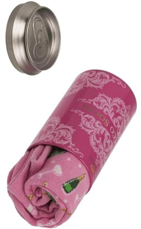 Palleon Prosecco Socken in Dose – 1 Paar – Einheitsgröße für Erwachsene – Geschenkidee für Frauen – Rosa Socken mit Sekt-Motiv – originell & witzig verpackt in Metalldose