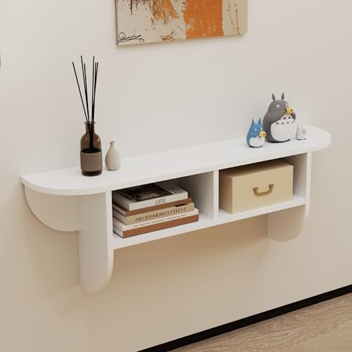 Pmnianhua Floating Solid Wood Console Table, Wall Mounted Narrow Entryway Table with Storage Shelf, Modern Couch Table Small Entry Way Tables for Entryway, Front Hall, Hallway (White, 100cm)