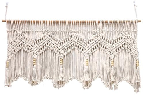 AZIDWERYQ Macrame Curtains for Windows, 52x21 Inch Cotton Rope Woven Macrame Valance, Wall Hanging Short Boho Valance for Kitchen Bedroom Bathroom Living Room Balcony Door