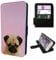 Cute Pug Puppy Wallet Phone Case Flip Cover Compatible with iPhone SE 7 8 X XR 11 12 13 14 15 16 16E Plus Mini Pro Max – Faux Leather Cute Black Pug Print, Dog Lover Gift, Adorable Pug Pink Case
