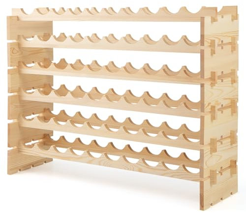 TANGZON 6/9-Tier Wooden Wine Rack, 60/72/108 Bottles Stackable Wine Holder, Free Standing Wine Bottle Display Storage Organizer for Home, Kitchen and Bar (60 Bottle, 101 x 29 x 73cm)
