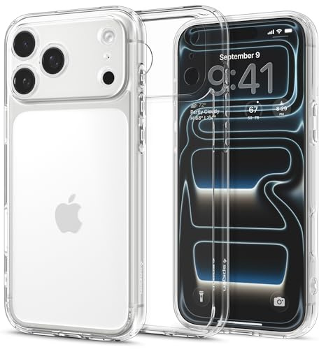 Spigen iPhone 17 Pro Max Hülle [Spigen Signature] [Anti Vergilbung] Ultra Hybrid Case Handyhülle Transparent Schutzhülle Slim Dünn –Crystal Clear