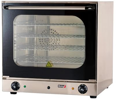 Romux® Horno de Conveccion Eléctrico Industrial 4 Bandejas de 43x32 cm | Horno Eléctrico Profesional de Sobremesa para Panadería y Pastelería - 300°C y 2600 W | Acero Inox y Puerta Fría Doble Cristal