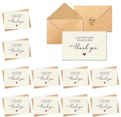 YUZNA 10 Stück Dankeskarten mit Umschlägen und Aufklebe,Kraftpapier Danke Karte für Grußkarten,Geschenkkarten,DIY Dankeskarten Geschenk