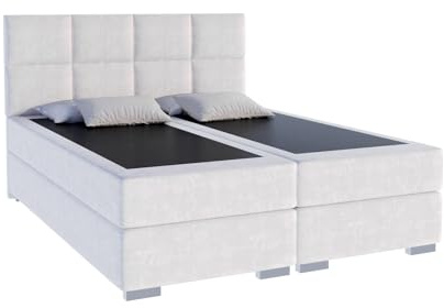 FurnitureByJDM Boxspringbett 180x200 mit Bettkasten – Komfortbett mit integriertem Federkernmatratze & Stauraum – Bezug Paris Stoff – Doppelbett Portland (Weiß)
