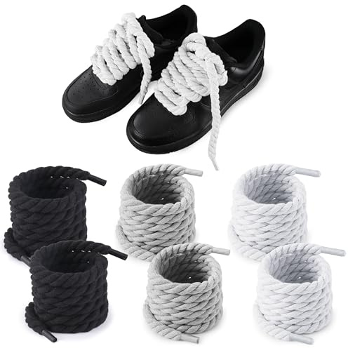 JNYUTEEN 3 Paia Lacci per Scarpe Spessi, Lacci in Corda di 3 Colori 8mm x 140cm Lacci per Scarpe Rotondi, Lacci in Corda Cotone a Maglia Grossa per Scarpe Sportive e Scarpe da Corsa